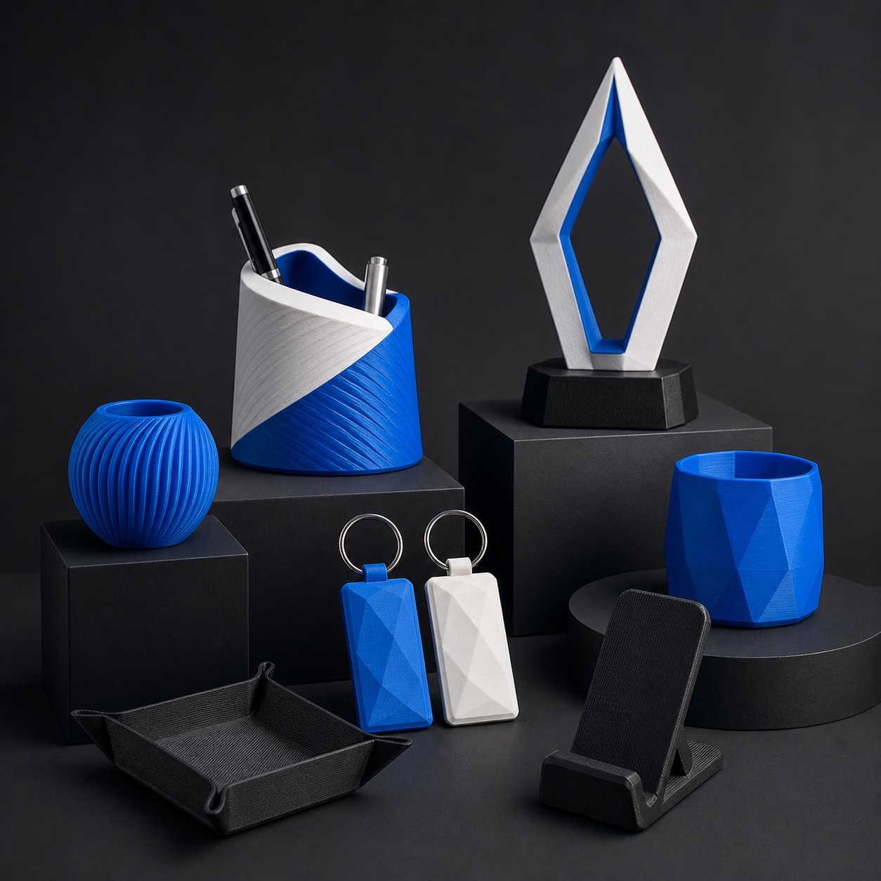 Composição ilustrativa de produtos 3D para Brindes corporativos
